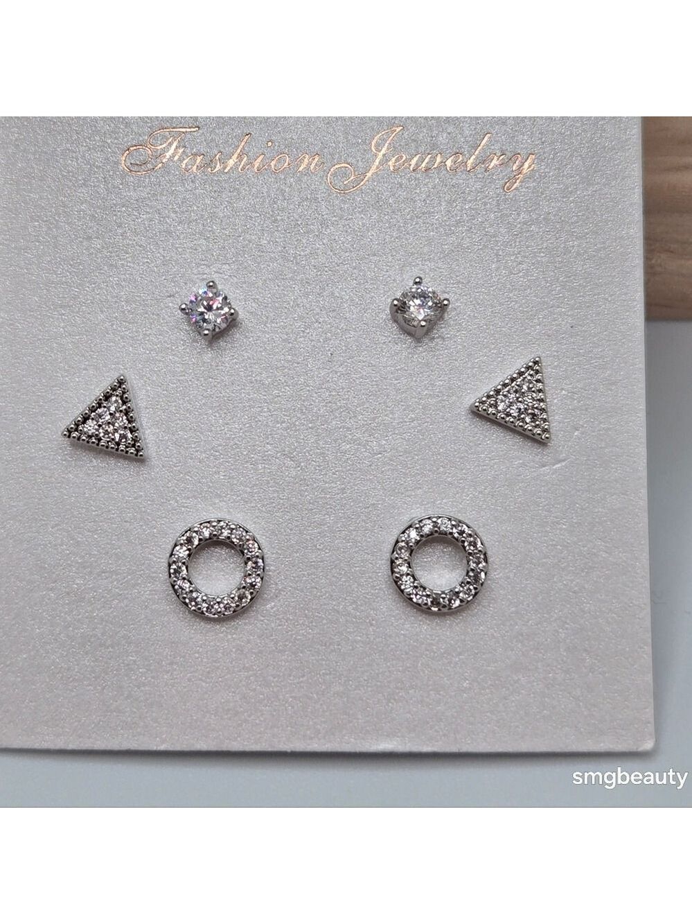 ✨2/$10✨ Set Studs Earring Silver-Tone Cubic Zirconia Round Triangle Sparkly New